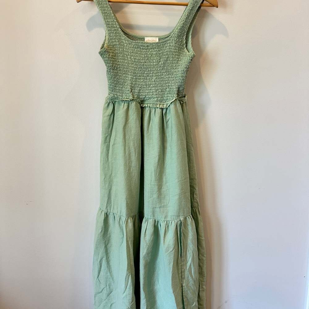 Sleeveless Smocked Bodice Maxi Dress in Mint Green by Allie Rose